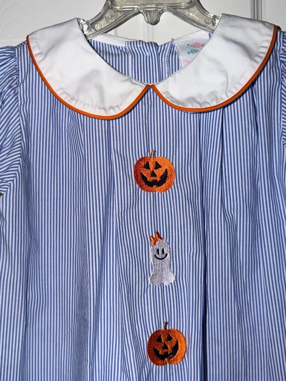 Stitchy Fish Girls Size 5 Halloween Pumpkin Ghost Pinstripe Dress